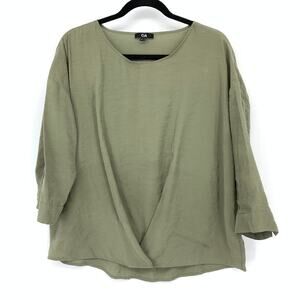 C&A 3/4 Sleeve Blouse Womens Size 38 US Medium Green Draped Pinched Front